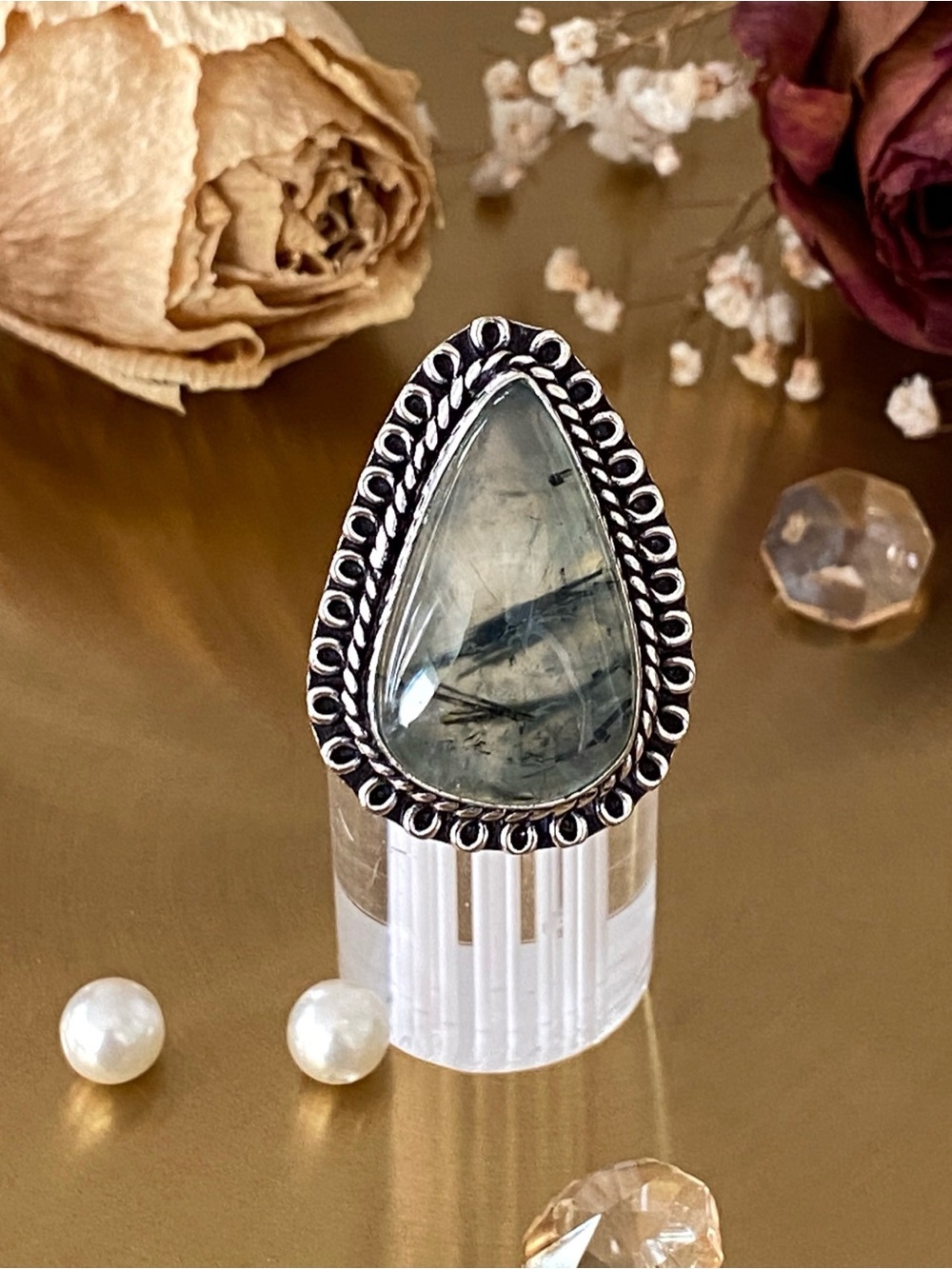 Prehnite Handcrafted Ring Size 9